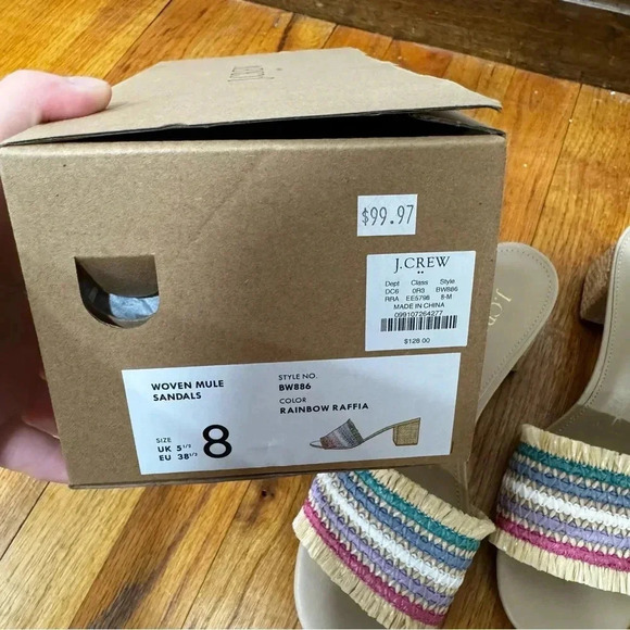 J.Crew Rainbow Raffia Woven mule heels 8 - Picture 8 of 8
